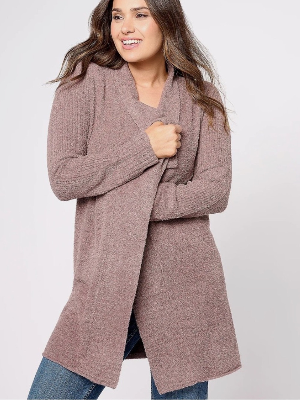 Barefoot Dreams Mauve Open-Front Cozy Cardigan